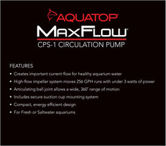 Aquatop MaxFlow Aquarium Circulation Pump 256GPH for Fish Tanks 20 to 40 gallons, CPS-1