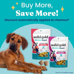 Solid Gold Healthy Dog Treats - Functional Dog Treats for Training + Skin & Coat Health - Peanut Butter Flavor with Salmon Oil Healthy Training Treats for Dogs 5.2-oz