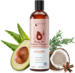 kin+kind Anti-Itch Dog & Cat Shampoo for Itchy Skin and Allergies - Safe, Natural Formula with Olive, Coconut, and Avocado Oil - Made in The USA - Great for Dog Grooming and Cat Supplies
