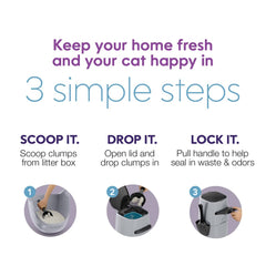 Litter Genie Plus Pail (Silver) | Cat Litter Box Waste Disposal System for Odor Control | Includes 1 Square Refill Bag