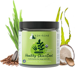 kin+kind Organic Multivitamin for Dogs & Cats - Vitamins and Supplements for Healthy Skin and Coat - Natural Formula with Wheatgrass, Kelp, Flax Seed, Seaweed and Coconut