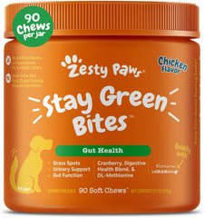 Zesty Paws Stay Green Bites for Dogs - Grass Burn Soft Chews for Lawn Spots Caused by Dog Urine - with Cranberry for Urinary Tract & Bladder - Chicken - 90 Count