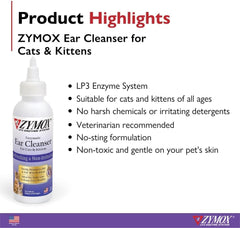 ZYMOX Enzymatic Ear Cleanser for Cats & Kittens, 4 oz. - Cleans and Refreshes Ear Canal for Relief from Wax and Dirt Buildup