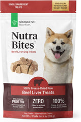 ULTIMATE PET NUTRITION Nutra Bites Freeze Dried Raw Single Ingredient Training Treats Food Topper for Dogs, Beef Liver