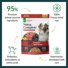 ULTIMATE PET NUTRITION Nutra Complete, 100% Freeze Dried Raw Veterinarian Formulated Dog Food with Antioxidants Prebiotics and Amino Acids