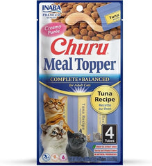 INABA Churu Meal Topper for Cats, Complete & Balanced, Creamy, Lickable Purée Cat Food Topper, 0.5 Ounce Tube, 4 Tubes (4 per Pack), Tuna Recipe