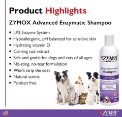 ZYMOX Advanced Enzymatic Shampoo - for Pets & Animals of All Ages: Cleans, Refreshes, Hydrates & Nourishes Dry Skin & Coat
