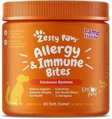 Zesty Paws Dog Allergy Relief- Dog Itching Skin Relief- Dog Probiotics for Itchy Skin and Itchy Ears- Dog Allergy Paw Relief- Dog Allergy Chews- Dog Itch Relief - Dog Skin Allergy Relief - Lamb - 90ct