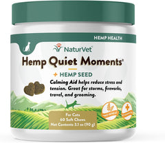 NaturVet Hemp Quiet Moments Plus Hemp Seed for Cats, 60 ct Soft Chews, Made in USA