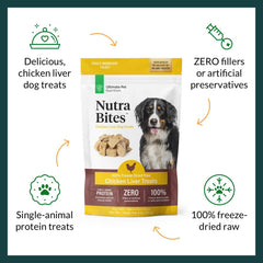 ULTIMATE PET NUTRITION Nutra Bites Freeze Dried Raw Single Ingredient Training Treats Food Topper for Dogs, Chicken Liver