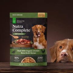 ULTIMATE PET NUTRITION Nutra Complete Bone Broth Infusions, 100% Freeze Dried Raw Veterinarian Formulated Dog Food with Antioxidants Prebiotics and Amino Acids (Bone Broth Duck)