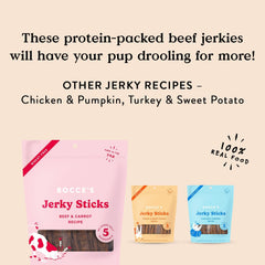 Bocce's Bakery Jerky Stick Dog Treats, Wheat-Free, Made with Limited-Ingredients, Baked in The USA with No Added Salt or Sugar, All-Naural & High-Protein, Beef & Carrot Recipe, 4 oz