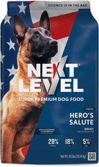 Next Level Super Premium Dog Food – Hero's Salute Adult Dry Dog Food Kibble All Breeds – 28% Protein, Fish, Chicken and Gluten Free Grains, Glucosamine & Chondroitin for Hip & Joint Health 40 lb