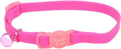 Safe Cat Adjustable Snag-Proof Breakaway Collar with Bell, Neon Pink, Girth Size 8" to 12"