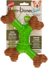 SPOT Bam-Bones Dental X-Bone - Made with Bamboo Fiber and a Massaging Rubber Center to Keep Teeth Clean, Durable Oral Care Dog Chew for Light Chewers & Teething Puppies Under 40lbs, 8in, Apple Flavor