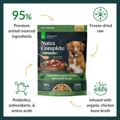 ULTIMATE PET NUTRITION Nutra Complete Bone Broth Infusions, 100% Freeze Dried Raw Veterinarian Formulated Dog Food with Antioxidants Prebiotics and Amino Acids (Bone Broth Duck)
