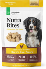 ULTIMATE PET NUTRITION Nutra Bites Freeze Dried Raw Single Ingredient Training Treats Food Topper for Dogs, Chicken Liver