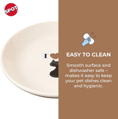 SPOT I Love Cats Round Cat Food Dish - Ceramic Plate with Low Edges, Saucer with Whisker-Friendly Shape and Low Profile Sides, Ideal for Wet or Dry Cat Food, Dishwasher Safe- 5 inch- 1 Cup (8Oz)