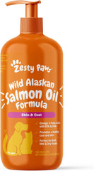 Zesty Paws Wild Alaskan Omega-3 Blend Pollock + Salmon Oil for Dogs and Cats- Skin and Coat Support, Omega 3 Supplement for Pets, 32oz