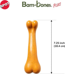 SPOT Bam-Bones Plus Dino Bone - Bamboo Fiber & Nylon, Durable Long Lasting Dog Chew for Aggressive Chewers – Great Toy for Dogs Under 90lbs, Non-Splintering, 7.25in Peanut Butter Flavor Allergen Free