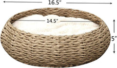 PetPals Hand Made Paper Rope Round Bed for Cat/Dog/Pet Sleep with Pillow, Natural (Round)