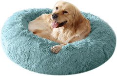 Arlee Donut Round Pet Dog Bed - Memory Foam - Calming Reduce Anxiety - Shaggy Vegan Fur - Assembled USA, Teal