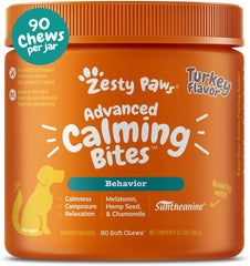 Zesty Paws Calming Chews for Dogs - for Everyday Stress, Relaxation, Composure, and Separation, 90 Count, Turkey - Melatonin