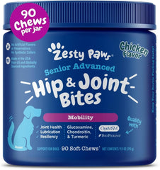 Zesty Paws Mobility Bites Joint Supplement for Dogs - Soft Chews with Glucosamine for Dogs, Chondroitin, & MSM + Vitamins C and E - Adv Chicken - 90 Count