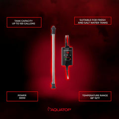 Aquatop Titanium Heater with Digital Controller – Fully Submersible - Up to 100 Gal – Adjustable 68-92°F – Durable Heater for Fresh & Saltwater