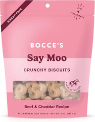 Bocce's Bakery Oven Baked Say Moo Treats for Dogs, Everyday Wheat-Free Dog Treats, Made with Real Ingredients, Baked in The USA, All-Natural Beef & Cheddar Biscuits, 5 oz