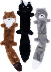 ZippyPaws Skinny Peltz - No Stuffing Dog Toy Pack to Keep Them Busy, for Medium and Large Dogs, Squeaky Pet Toys, Unstuffed Chew Toys, Soft Plush Variety Pack, Weasel, Skunk, and Wolf