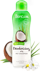 TropiClean Deodorizing Dog Shampoo for Smelly Dogs, Powerful Odor Control, Puppy Safe, Made in the USA, Aloe & Coconut Scent, Cat Friendly 20 oz
