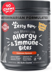 Zesty Paws Vet Strength Dog Allergy Relief Chews, Dog Probiotics for Itchy Skin and Ears, Smoked Cheese, 90ct