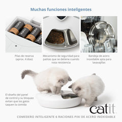Catit PIXI Smart 6-Meal Feeder – Automatic Cat Feeder with App Control, Stainless Steel Tray, Custom Schedule, Ice Packs, for Dry & Wet Food