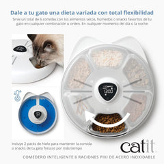 Catit PIXI Smart 6-Meal Feeder – Automatic Cat Feeder with App Control, Stainless Steel Tray, Custom Schedule, Ice Packs, for Dry & Wet Food