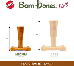 SPOT Bam-Bones Plus T Bone - Bamboo Fiber & Nylon, Durable Long Lasting Dog Chew for Aggressive Chewers – Toy for Dogs & Puppies Under 60lbs, Non-Splintering, Allergen Free Peanut Butter Flavor