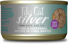 Tiki Cat Silver Comfort Mousse + Shreds, Tuna & Mackerel Recipe in Tuna Broth, Immune System Support Formulated for Older Cats Aged 11+, Senior Wet Cat Food