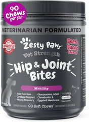 Zesty Paws Vet Strength Mobility Bites Beef & Bacon Flavor Hip & Joint Support Chews for Dogs with Glucosamine, Chondroitin, MSM, Hyaluronic Acid & Serrazimes - 90 Count