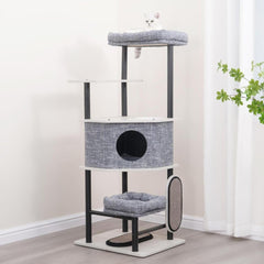 Petpals 54" High Heavy Duty Cat Tree with Durable Iron Frame and Laminated Board,Large Condo,Removable Top Bed,2 Replaceable Scratching Mats