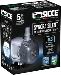 SICCE Syncra Silent 0.5 Multifunction 185 GPH Submersible Water Pump | Italian Made 8W Ultra Quiet Durable for Aquarium Fish Tank, Fountain, Pond, Hydroponics, Terrarium Black | Freshwater & Saltwater