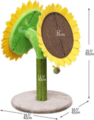 PetPals 26" Tall Double Sunflower Style Cat Scratcher with Angled Jute Scratching Pads and Post with a Toy Bee (Yellow-Sunflower)