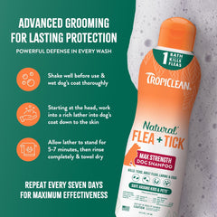 TropiClean Max Strength Flea and Tick Shampoo Treatment for Dogs, Powerful & Natural Defense, Prevention for Large & Small Dogs, Made in USA, 20oz