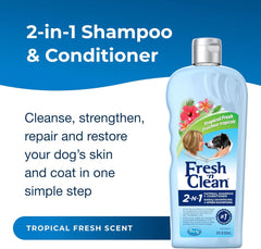 Fresh N Clean - PetAg Fresh ’n Clean 2-N-1 Oatmeal Conditioning Shampoo, Tropical Scent - 18 oz - Moisturizes with Vitamin E & Aloe Vera - Strengthens & Repairs Coats - Soap Free