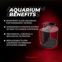 Aquatop Pisces Curved Bowfront Aquarium - 53GPH – Nano Semi-Circle Glass Aquarium Kit – Touch LED Light – Built-in Filter for Fresh & Saltwater
