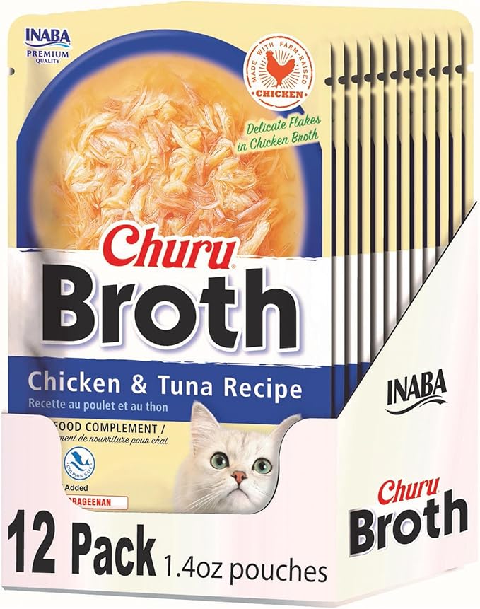 INABA Churu Broth for Cats, Creamy Broth with Shredded Chicken