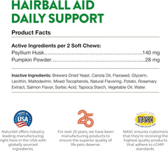 NaturVet – Hairball Aid Supplement for Cats - Plus Pumpkin – Helps Eliminate & Prevent Hairballs – 60 Soft Chews
