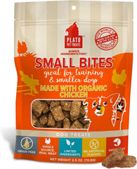 PLATO Small Bites Dog Treats, Natural Bite Sized Real Meat & Chicken Flavor, Grain Free & High in Protein, Air Dried Authentic Ingredients, 2 Calories Per Treat, Made in the USA