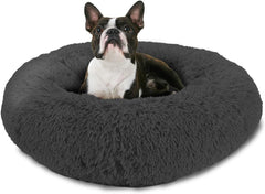 Arlee Donut Round Pet Dog Bed - Memory Foam - Calming Reduce Anxiety - Shaggy Vegan Fur - Assembled USA, Black