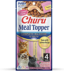INABA Churu Meal Topper for Cats, Complete & Balanced, Creamy, Lickable Purée Cat Food Topper, 0.5 Ounce Tube, 4 Tubes (4 per Pack), Tuna with Salmon Recipe