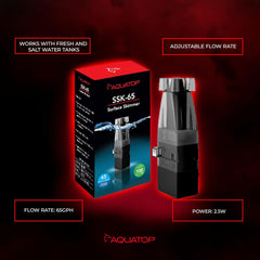 Aquarium Surface Skimmer 65 GPH Flow Rate – Efficient Waste Removal – Ideal for Tanks Up to 100 Gallons – Ideal for Freshwater & Saltwater Compatible